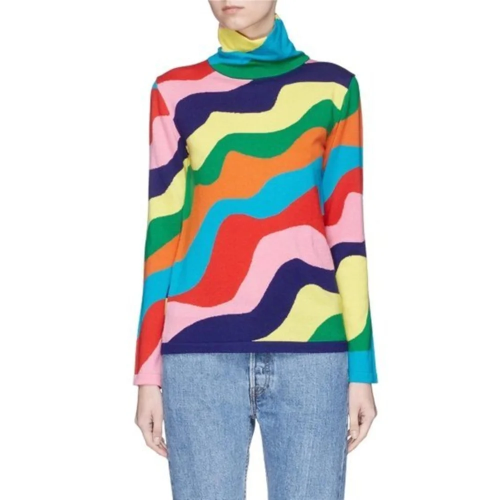 SOLD Mira Mikati Rainbow Wavy Stripe Merino Wool Turtleneck Sweater - Picture 2 of 7